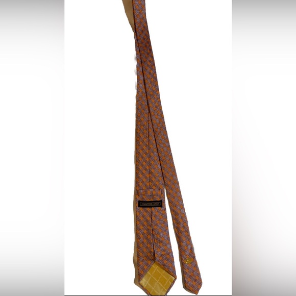 COUNTESS MARA 100% Silk Plaid Orange Blue White Tie Handmade Men’s - Picture 5 of 7